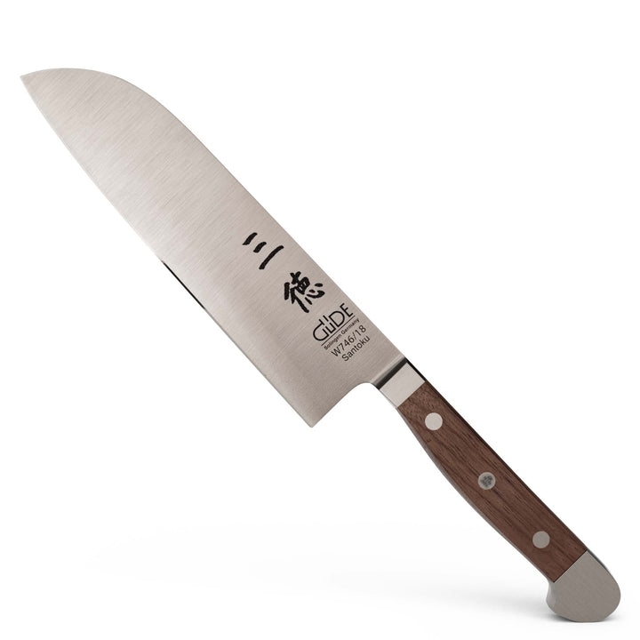 GÜDE Solingen - Santoku Messer geschmiedet, 18 cm, Walnussholz, ALPHA WALNUSS, Doppelkropf, Handmade