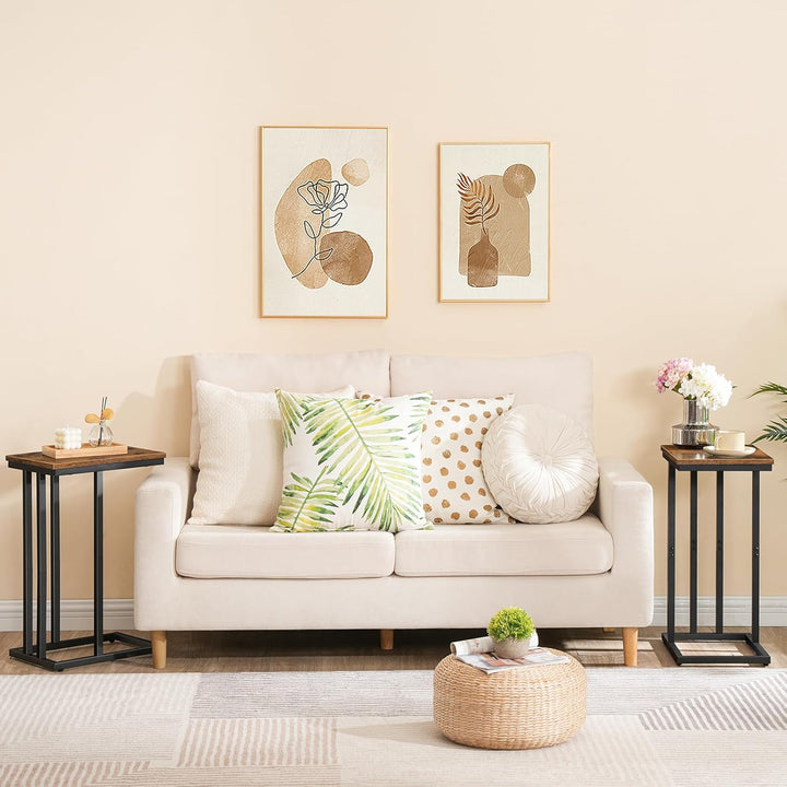 HOOBRO Beistelltische 2er-Set, C-förmige Couchtische, Sofatische, Industrie-Stil, für Wohnzimmer, Sc