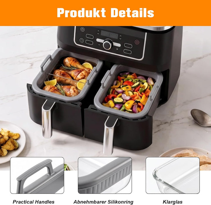 ERWEY Auflaufform Airfryer 2 Stück für Ninja AF400EU/AF500EU/SL400EU/COSORI Heissluftfritteuse 2 Kam