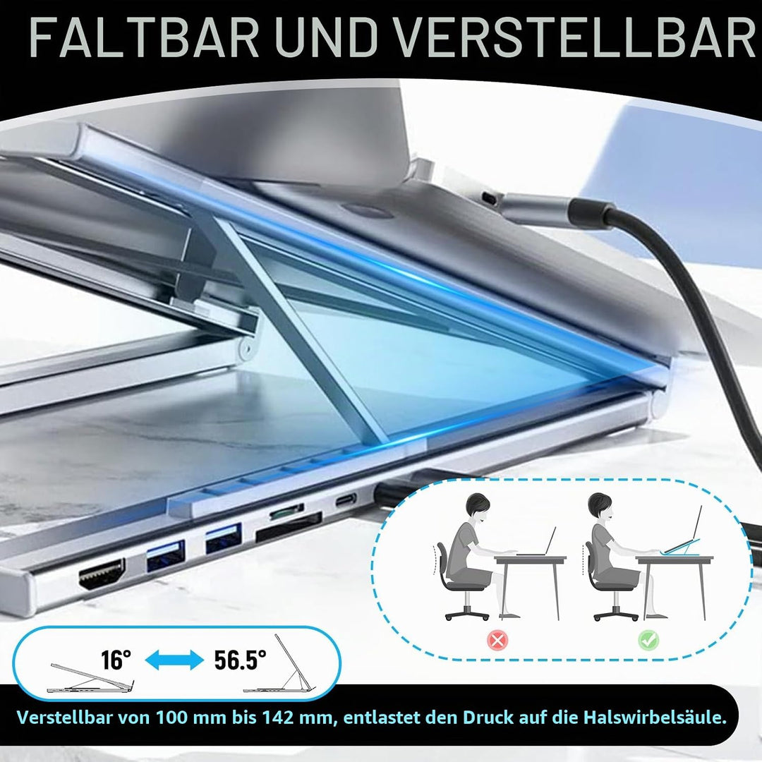 CISSIYOG Laptop Ständer,Höhenverstellbar und Faltbar,Laptop Ständer mit USB C 7in1 Dockingstation, H