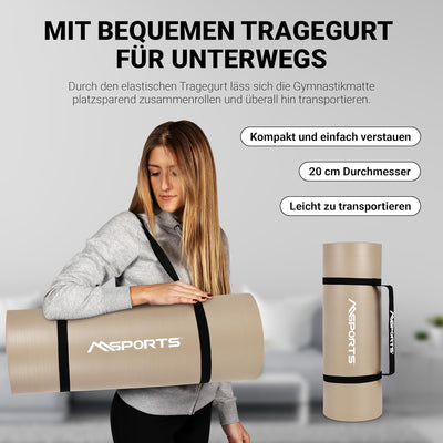 MSPORTS Gymnastikmatte | Yogamatte Premium rutschfest inkl. Tragegurt + Übungsposter + Workout App I