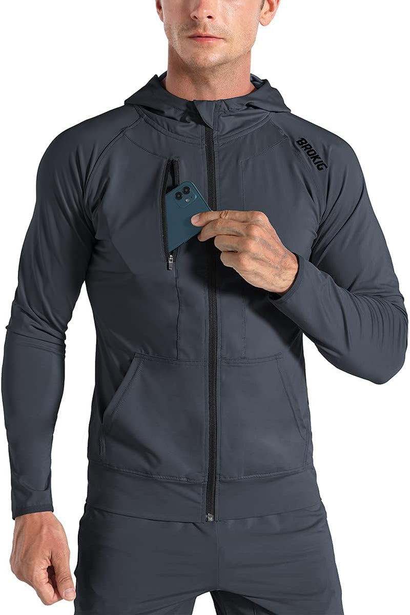 BROKIG Leichte Hoodie Herren,Schnelltrocknende Laufjacke Atmungsaktives Kapuzenpullover Trainingsjac