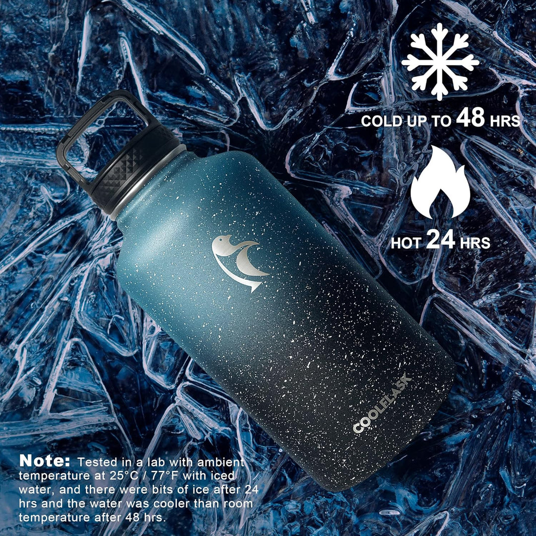 Coolflask Isolierte Wasserflasche 2L, Halbe Gallone Wasserkrug mit Strohhalm & 3 Deckel, Grosse Isol