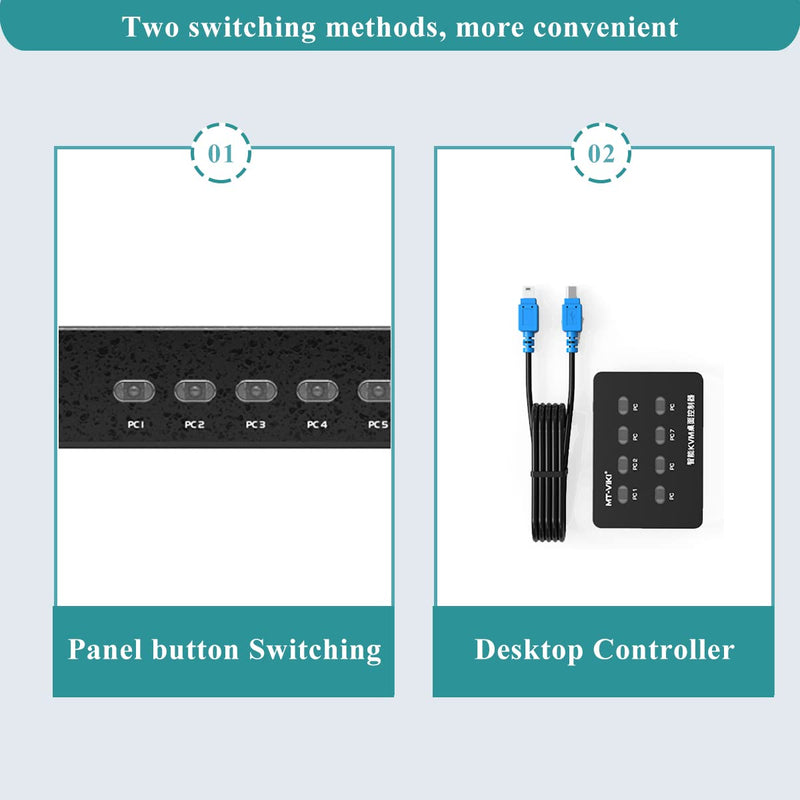 MT-VIKI VGA KVM Switch 8 Port 1U Rackmount KVM Switch 8 in 1 out Sharing für Tastatur Maus USB-Lauts