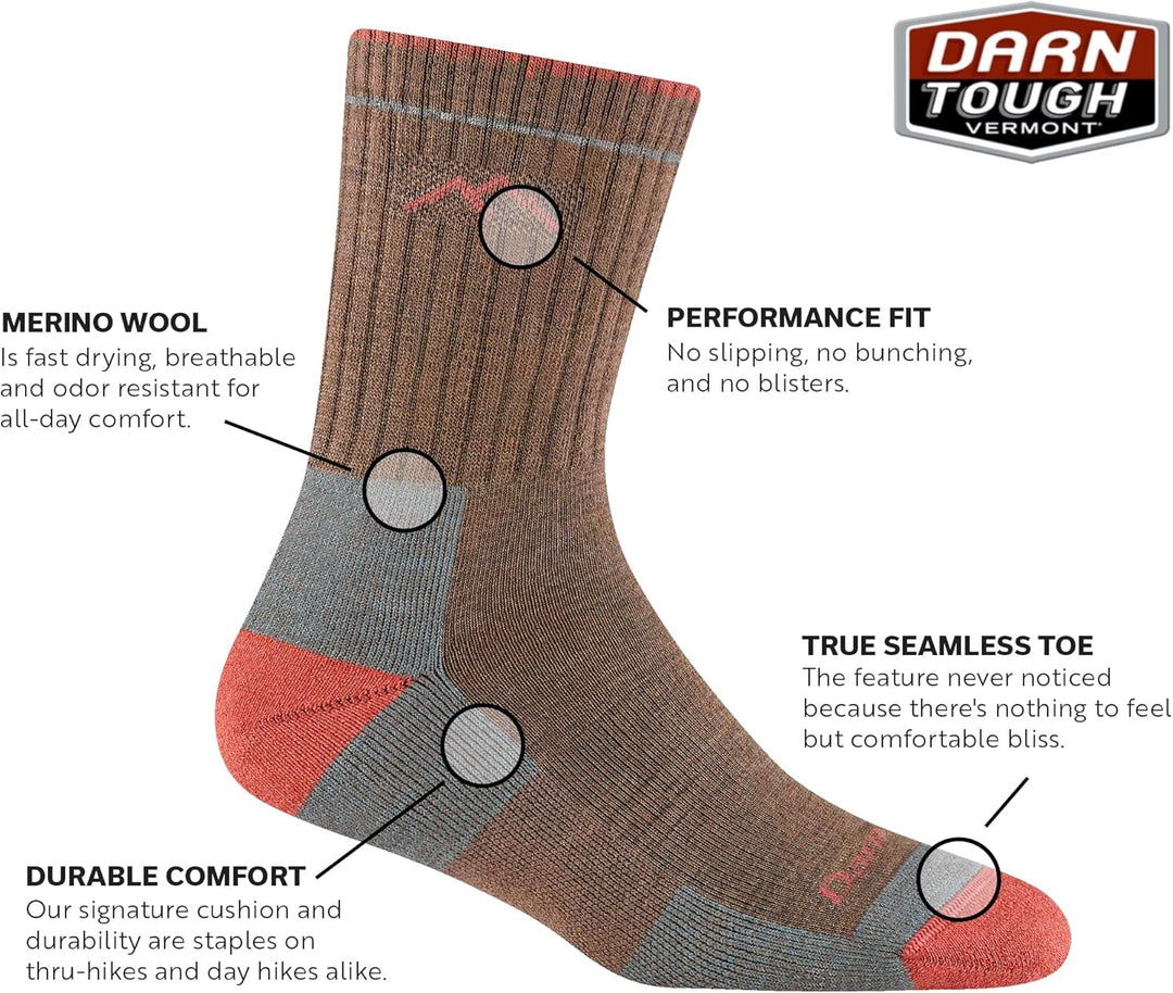 Darn Tough Vermont Damen Merino Wool Micro Crew Socks Cushion Outdoor-Ausrüstung S Bark, S Bark