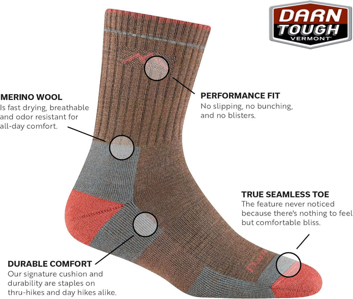 Darn Tough Vermont Damen Merino Wool Micro Crew Socks Cushion Outdoor-Ausrüstung S Bark, S Bark
