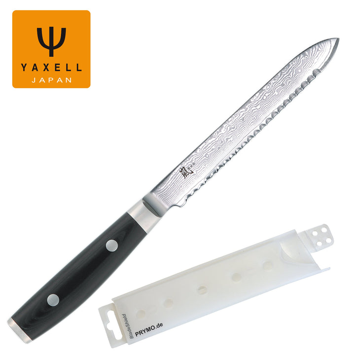 Mit Gravur - Yaxell Ran 69 Tomaten- Brötchenmesser 14 cm inkl. PRYMO.de® Klingenschutz B) Messer MIT