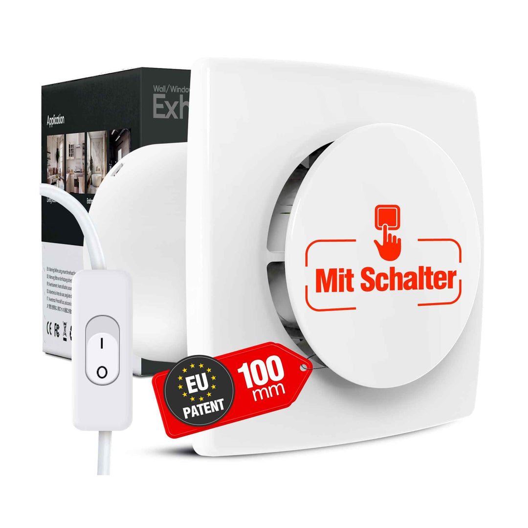 Badlüfter 100mm mit Schalter - 130m³/h Starker Lüftung Energiesparend WC Lüfter - Leiser Badezimmer