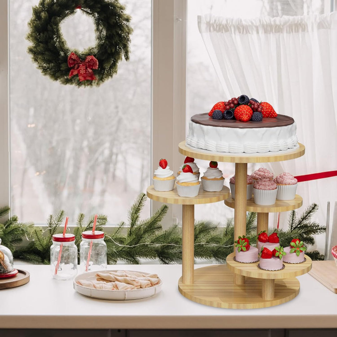 Cupcake Ständer 4-Stöckiger Dessertständer für 30 Cupcakes, Runder Holzturm-Display, Premium-Halter,