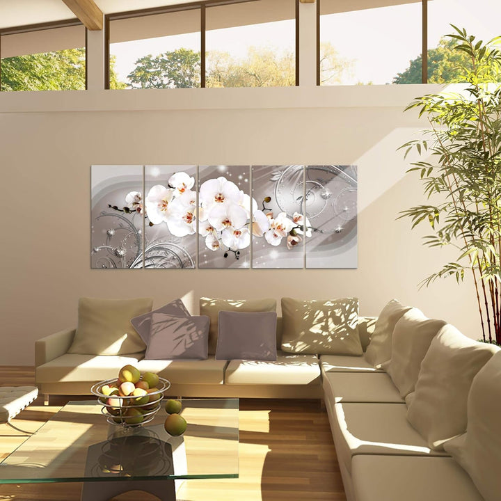Runa Art Wandbild XXL Blumen Orchidee Wohnzimmer Schlafzimmer 200 x 80 cm Beige Braun 5 Teilig - Mad