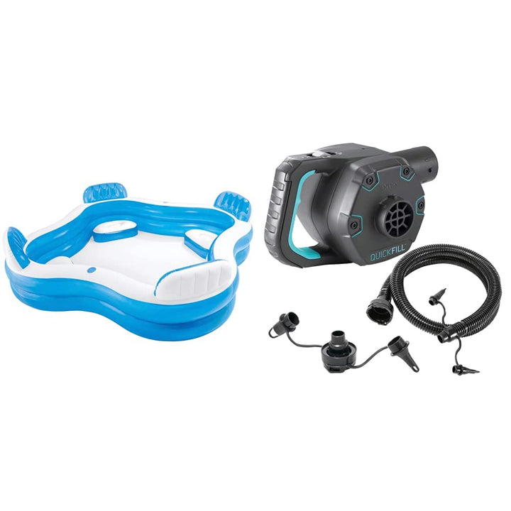 Intex 56475NP - Aufblasbares Swim Center Family Lounge, Blau Transparent/Weiss, 229 x 229 x 66 cm &