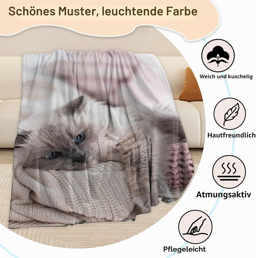Katzemotiv Kuscheldecke für Kinder, Katzen Flanell Decke,Kinderdecke Katzemotiv Flauschige Plüsch De