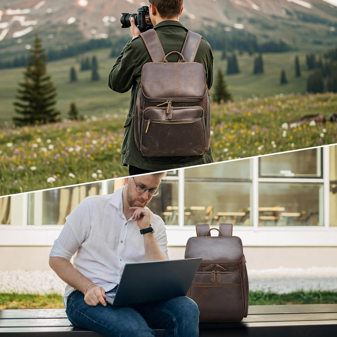 TIDING Rucksack Herren Leder 15,6 Zoll Laptop Tasche Schulrucksack Laptoptasche Grosse Kapazität Day