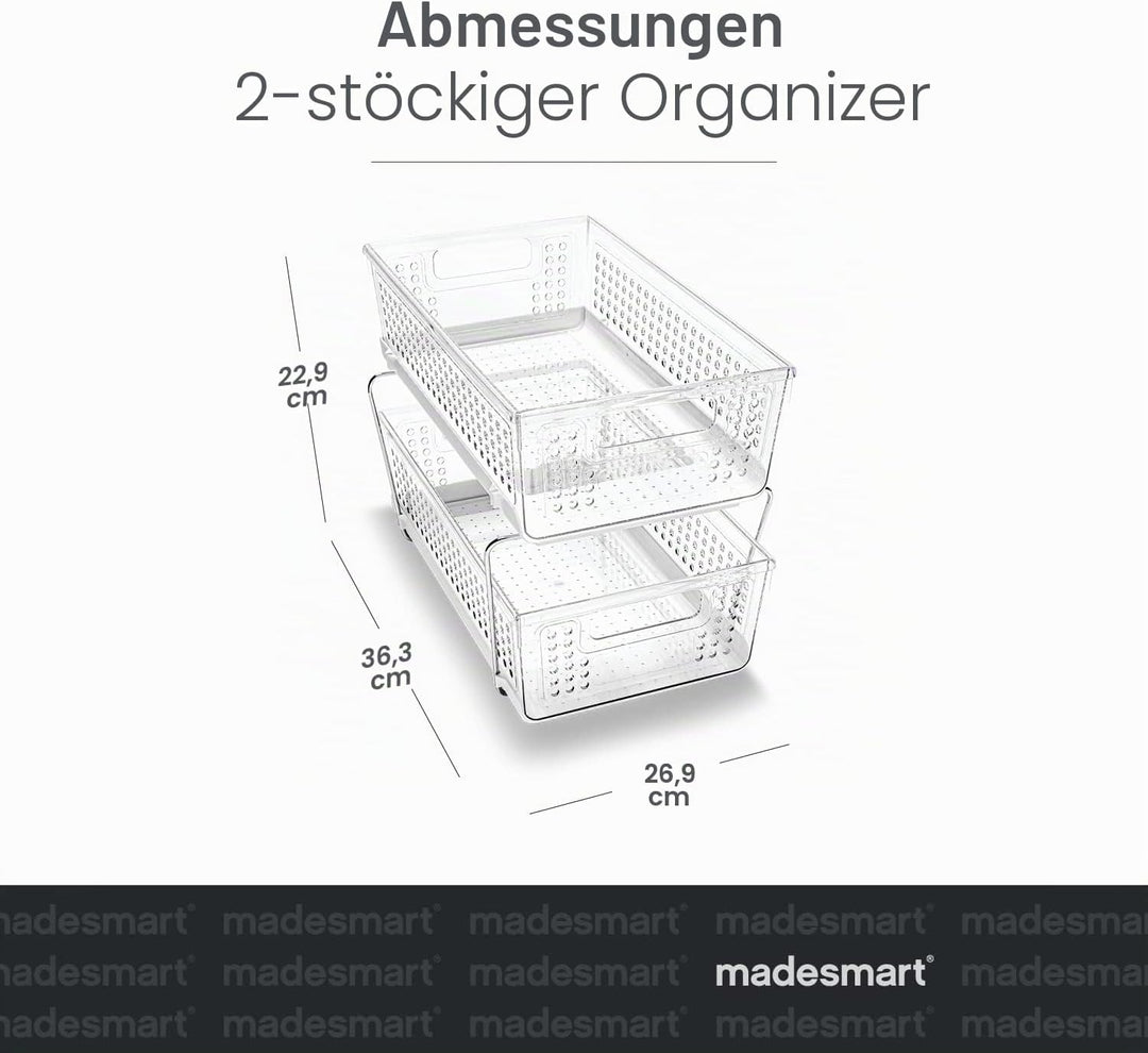 Madesmart 2-Tier Plastic Multipurpose Organizer with Divided Slide-Out Storage Bins, Under Sink and