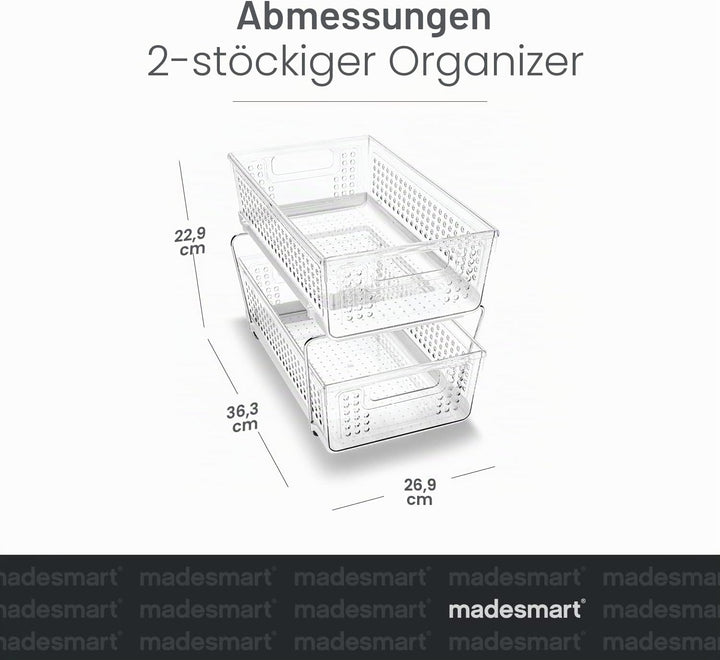 Madesmart 2-Tier Plastic Multipurpose Organizer with Divided Slide-Out Storage Bins, Under Sink and