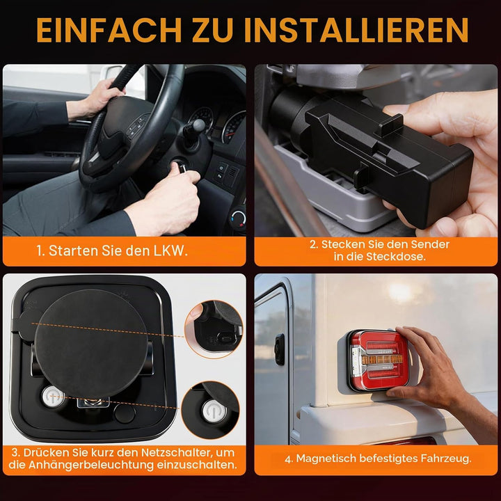 LED Anhänger Rückleuchter Set, 12/24V Magnetische drahtlose LED Wasserdichte Rückleuchten, Anhänger