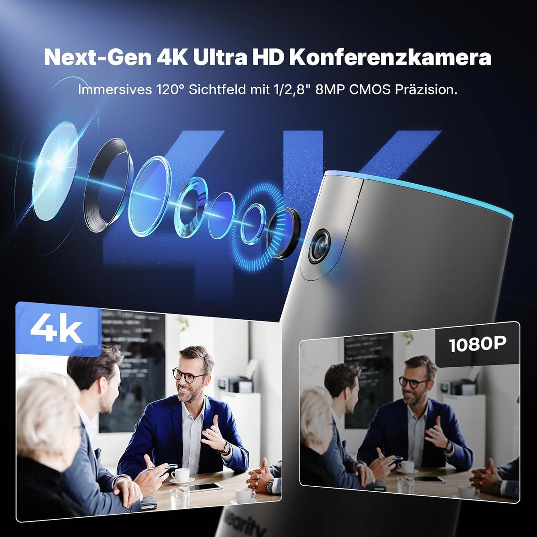 NEARITY 120 Max 4K FHD Videokonferenz Webcam mit Mikrofon und Lautsprecher, 8MP CMOS/120° Ultraweitw