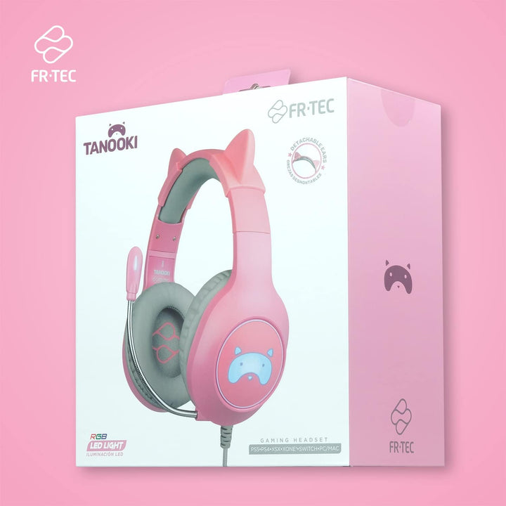 FRTEC – TANOOKI Gaming Headset Kopfhörer mit Cat Ears abnehmbarem Kabel und RGB-LED-Licht für PS5, P
