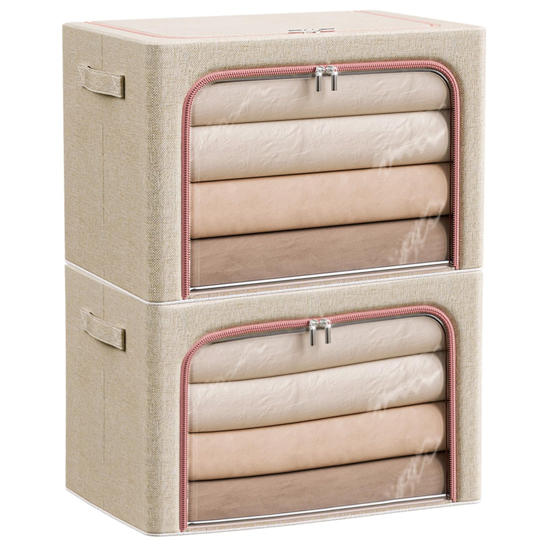 Douzi 2 Stück Aufbewahrungsbox mit Deckel, Kleidung Aufbewahrung, Faltbare Kleideraufbewahrung mit M