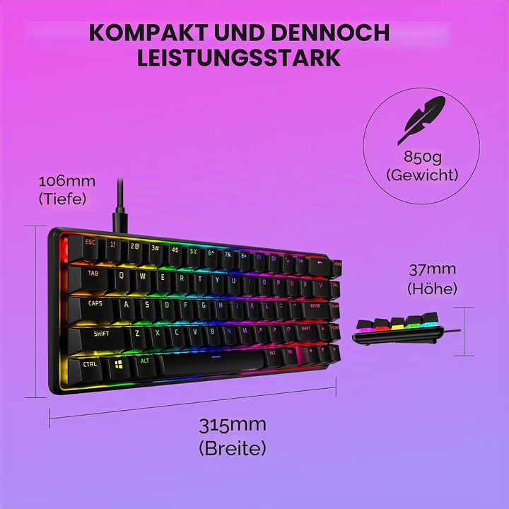 HyperX Alloy Origins 65 – Mechanische Gaming-Tastatur - Ultrakompakter 60% Formfaktor - HyperX Red A