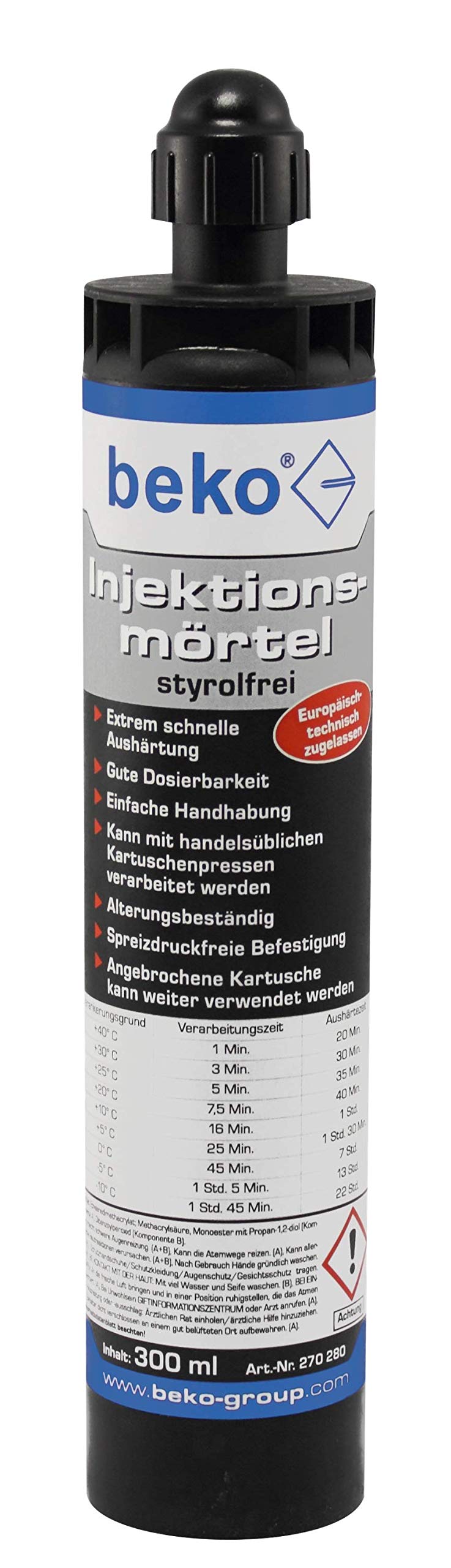 beko Injektionsmörtel 300 ml, inkl. 1 Zwangsmischer styrolfrei, mit bauaufsichtlicher Zulassung 270