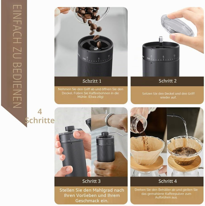 Hand-Kaffeemühle, konischer Frässtift für Espresso, französische Presse, Übergiessen, doppeltes Lage