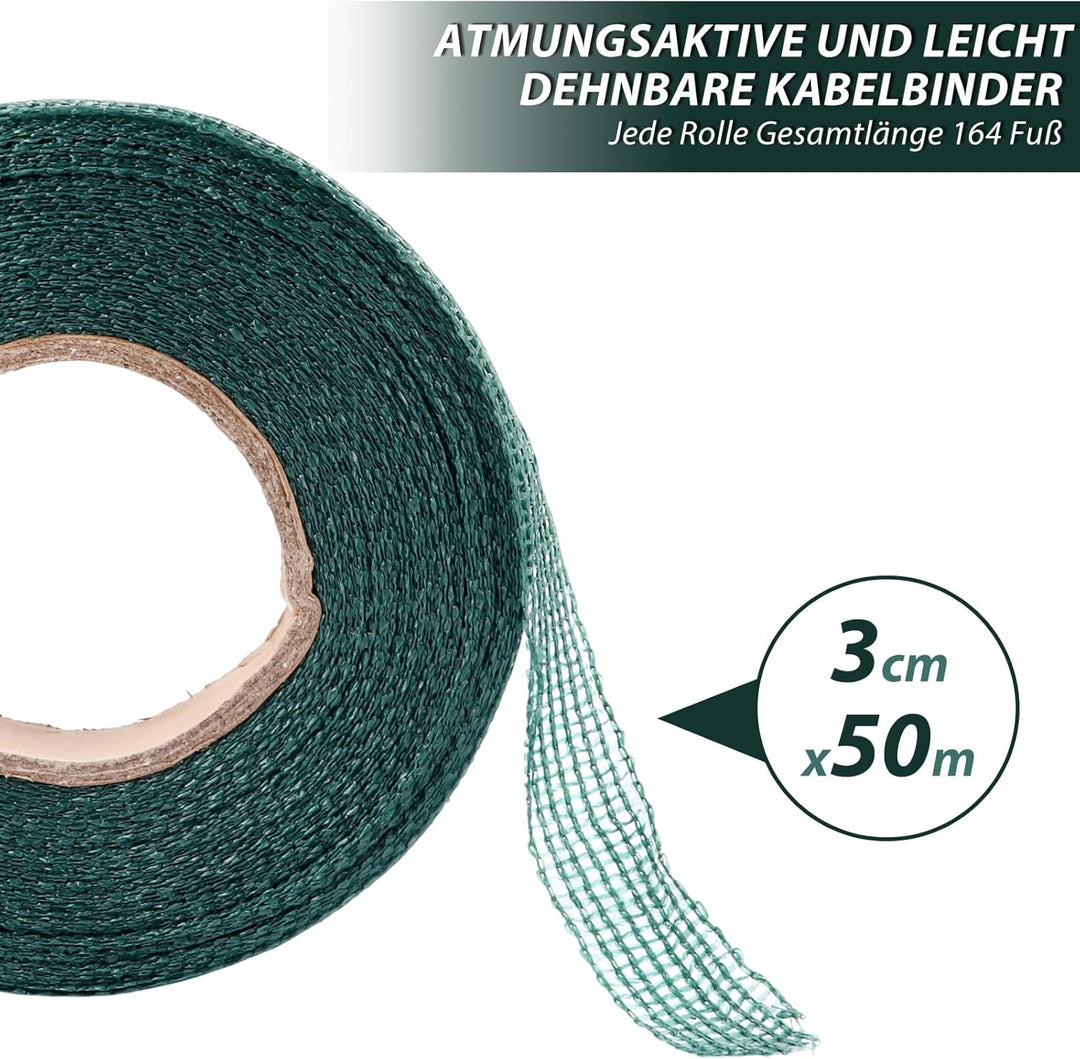 4 Stück Pflanzenbinder 3cmx50m Pflanzenband, Pflanzenband Polyethylen Baumschnur Baumanbinder Grün,