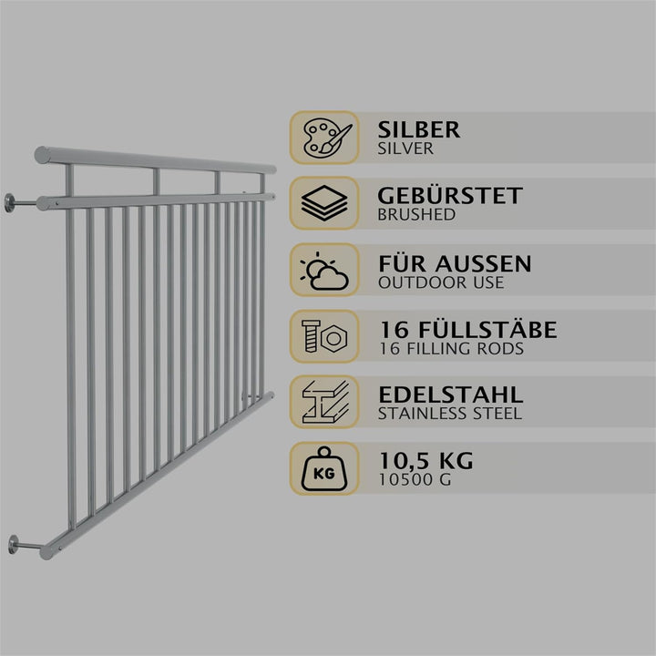 HAGO24 | Französischer Balkon | Fenstergitter | Edelstahlgeländer | 225x90cm | Stabgeländer | Juliet