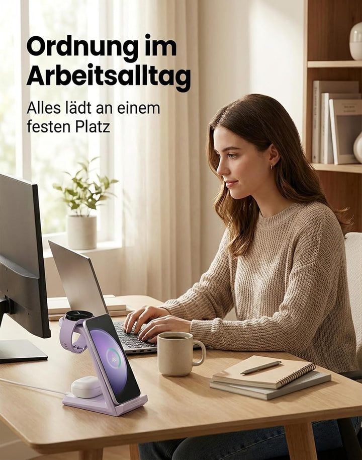 NANAMI Induktive Ladestation für Samsung Wireless Charger 3 in 1 Ladestation Kompatibel für Galaxy W