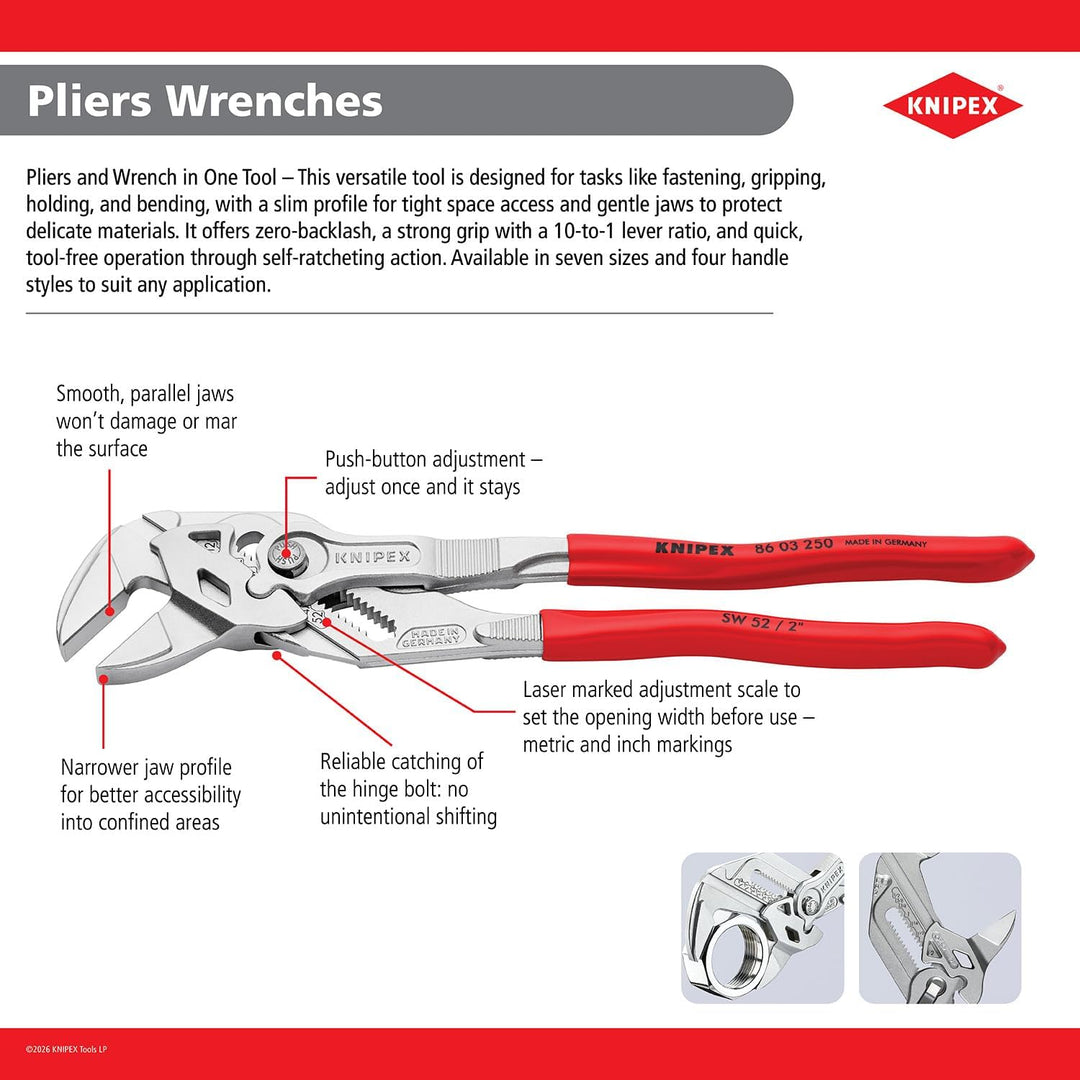 KNIPEX Zangenschlüssel, Multi-Schraubenschlüssel, Chrom-Vanadium, atramentiert, 250 mm, 86 01 250 at