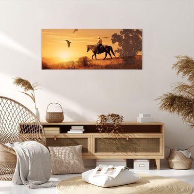 Wandbilder Dekoration Wohnzimmer Pferd Cowboy Bauernhof Reiten Panorama Bilder auf Leinwand 120x50cm