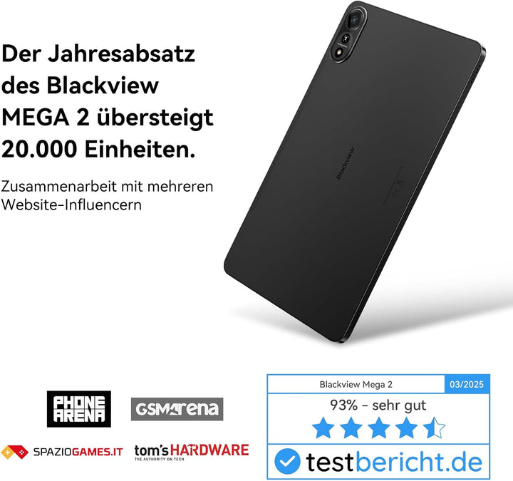 Blackview Mega2 12 Zoll Tablet mit Tastatur, 2K FHD+ Grosses Display, 18GB RAM + 256GB ROM, Gaming T