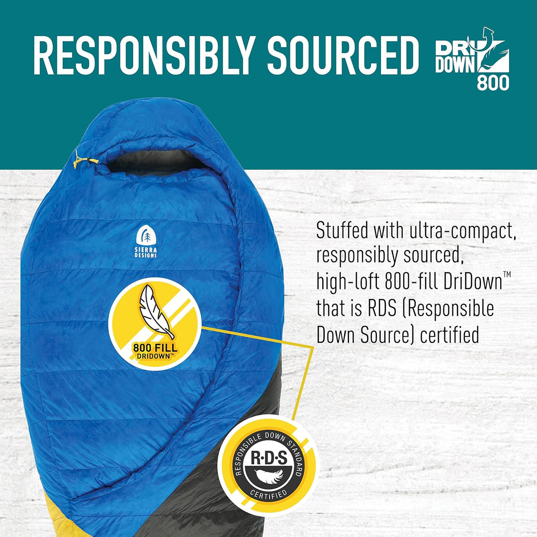 Sierra Designs Cloud 20 Grad DriDown Schlafsack Ultraleicht Zipperless Daunenschlafsack für Rucksack