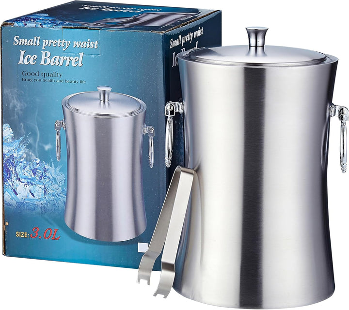 Eiseimer mit Deckel und zange Premium Eiskübel als Eiswürfelbehälter Ice Bucket,Eiskübel-Set, 3 l, d