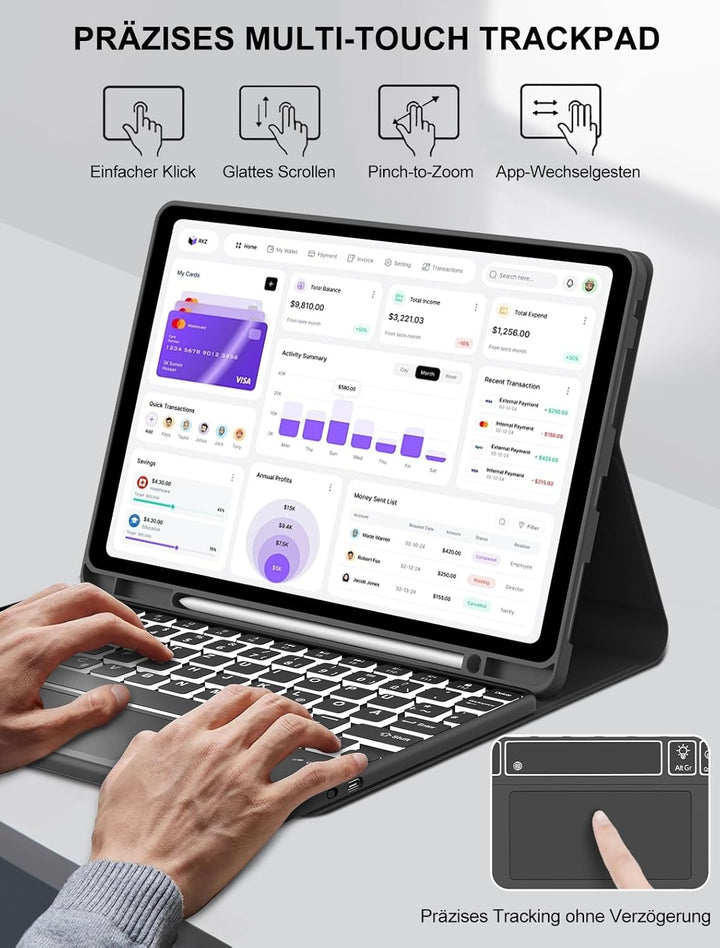 JADEMALL Für Lenovo Tab M11 Hülle mit DE Tastatur für 11 Zoll 2024 TB330FU, 7-Farben Beleuchtung Mit