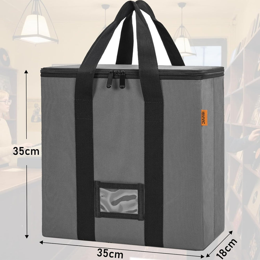 OUUTMEE Vinyl-Schallplatten-Aufbewahrungsbox mit Reissverschlüsse, Klappbare Plattenkoffer für LP-Sc