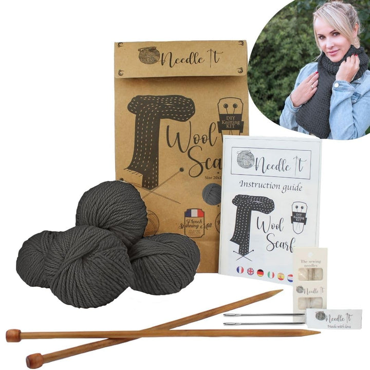 Needle It® - Komplettes Strickset für Anfänger mit Stricknadeln - Strickschal aus Wolle - Geschenkid