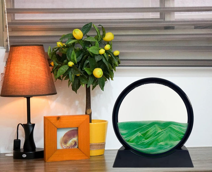3D Sandbilder Zum Drehen - Dynamisches Sandbild Runde Glas Rahmen, Bewegliche Sandkunst Landschaft,