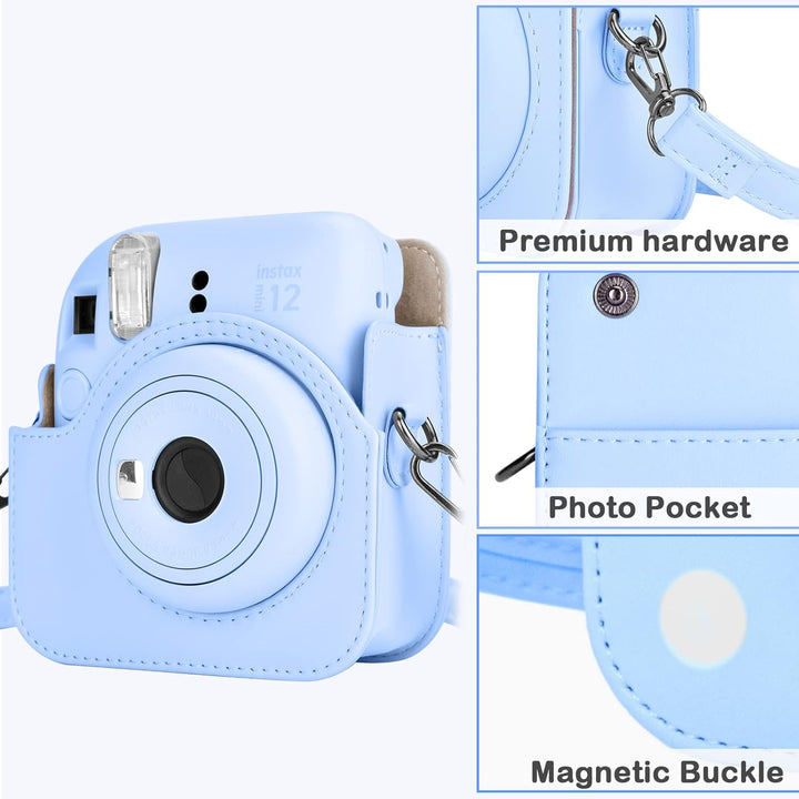 MUZIRI KINOKOO Tasche für Instax Mini 12/Fuji Mini 12 Sofortbildkamera, PU Leder Schutzhülle für Ins