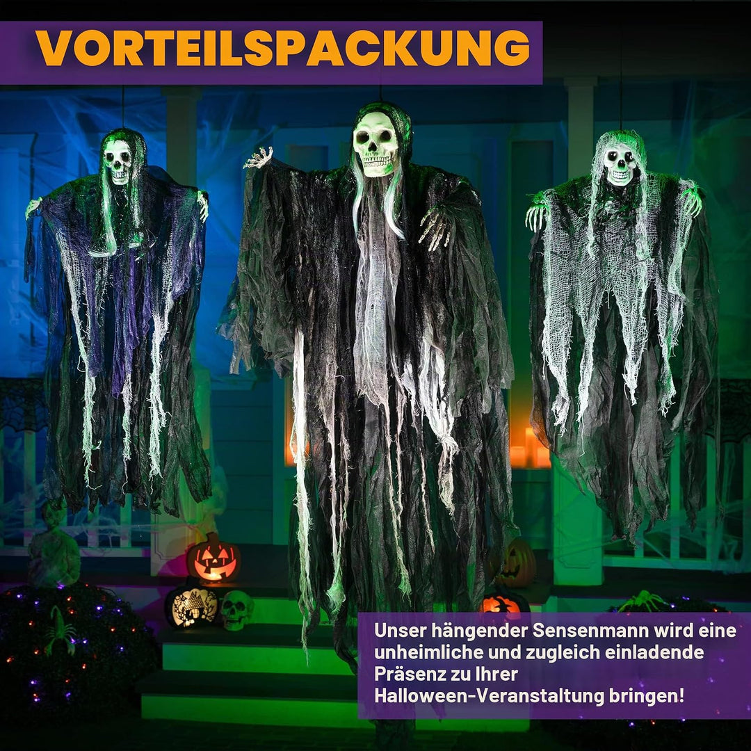 JOYIN 3 Stück Halloween Sensenmann Dekoration zum Aufhängen, Halloween Sensenmann Hängegeister für S