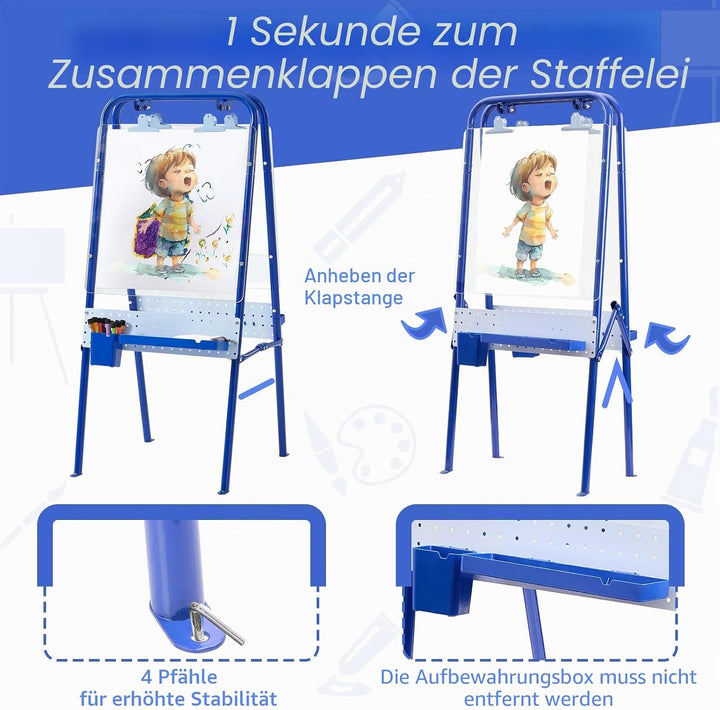 FUNLIO Faltbare Outdoor-Staffelei für Kinder ab 3 Jahren, doppelseitige Kleinkind-Staffelei mit 2 Ac