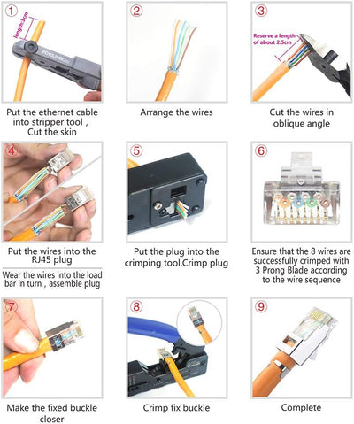 VCELINK GJ671BL Crimpzange RJ45 Presszange für RJ45 Stecker mit Cat 7 Cat6A Lan Stecker Pass Through