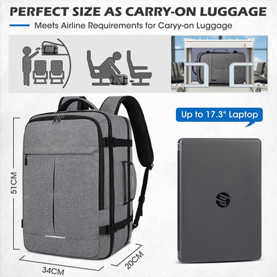 Lubardy Reiserucksack Herren Damen Handgepäck Rucksack Flugzeug Gross Laptop Rucksack 17 Zoll Wasser