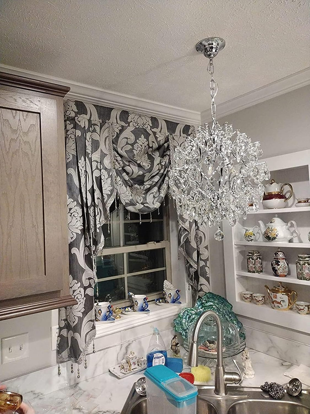 NAPEARL Jabot Vorhänge Volants und Swags-Luxus Fenster Volants für Wohnzimmer, Grau Waterfall Volant