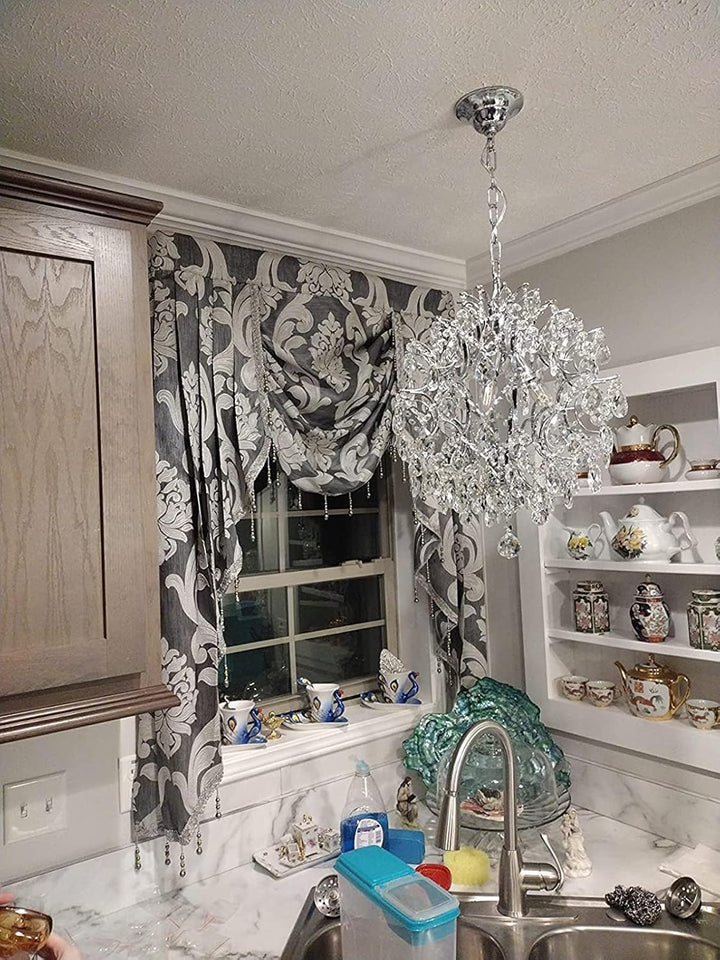 NAPEARL Jabot Vorhänge Volants und Swags-Luxus Fenster Volants für Wohnzimmer, Grau Waterfall Volant