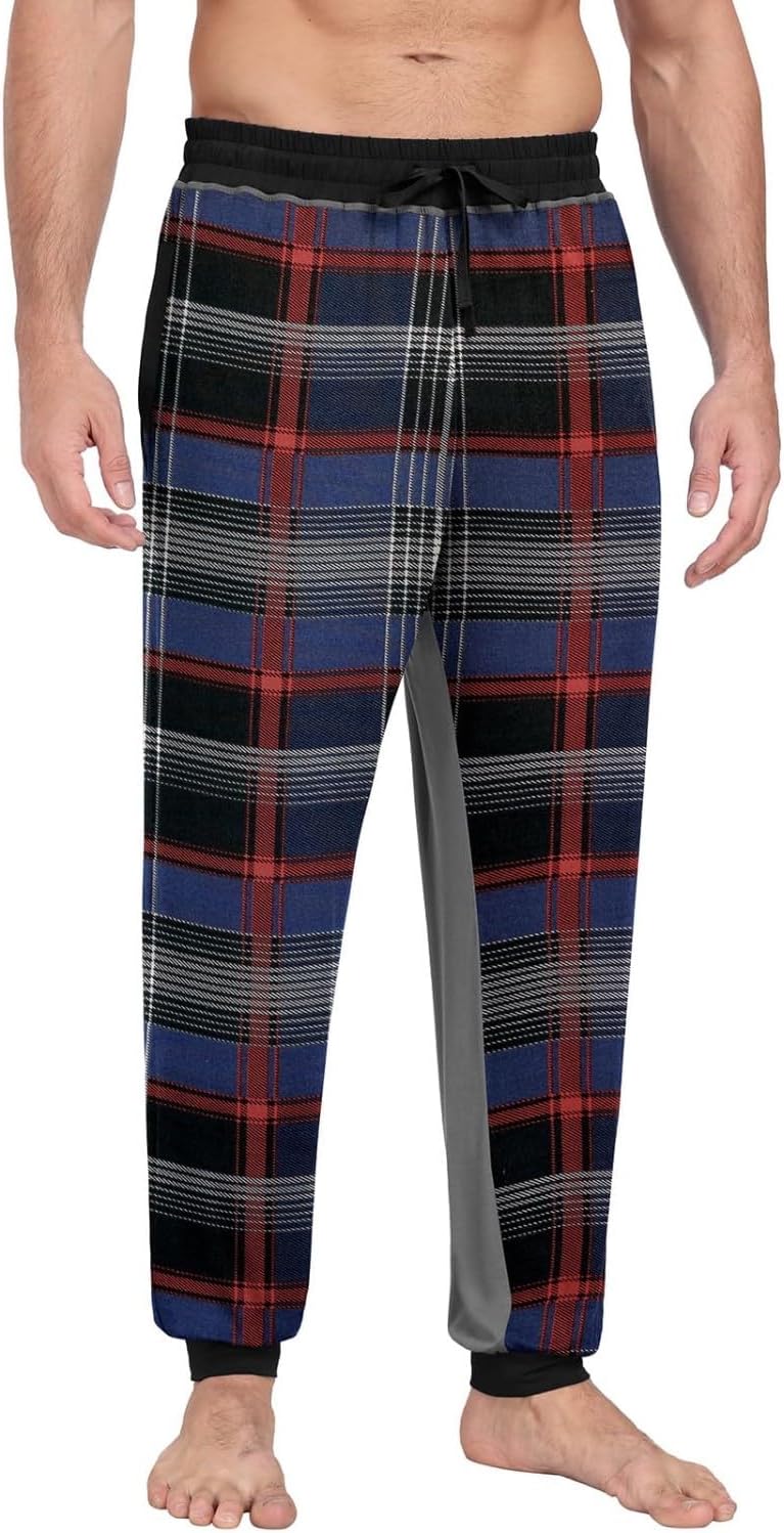 PrinStory Schlafanzughosen Für Herren Lang Pyjamahose Mit Taschen Elastischem Bund Schlafhose Lounge