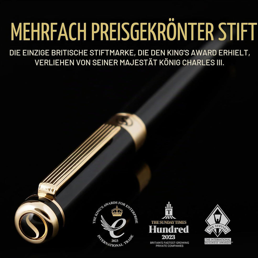 Scriveiner Tintenroller Hochwertiger Tintenroller mit Echtvergoldung, schwarze Schmidt Ersatzmine, G