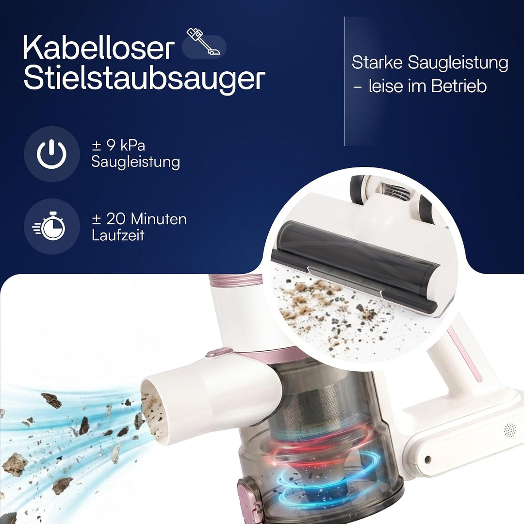 VANJOOL® Akku Staubsauger Kabellos 250W – 9 kPa Stielstaubsauger &amp; Handstaubsauger – Beutelloser Sta