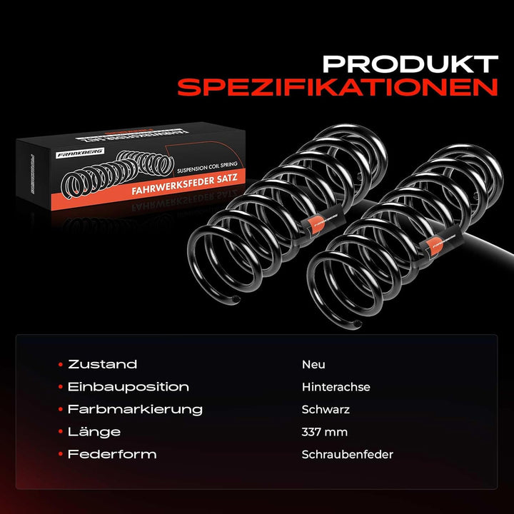 Frankberg 2x Federn Fahrwerksfeder Hinterachse Kompatibel mit Toledo I 1991-1999 Golf III 1991-1997