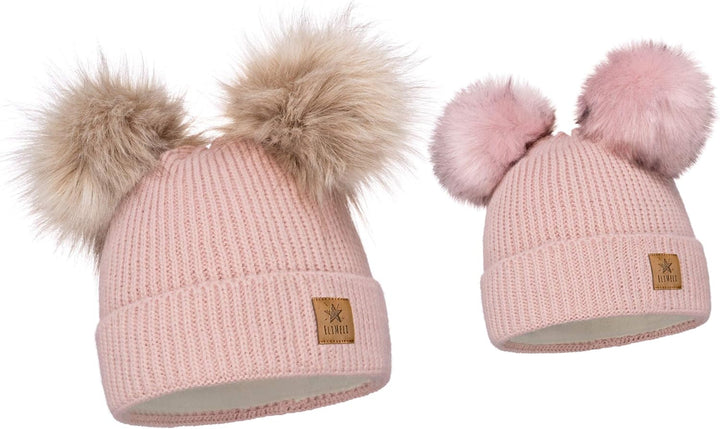 ELIMELI Eltern-Kind Mütze Mädchen Warme Wintermütze für Mutter und Tochter Mütze Damen Winter mit Zw